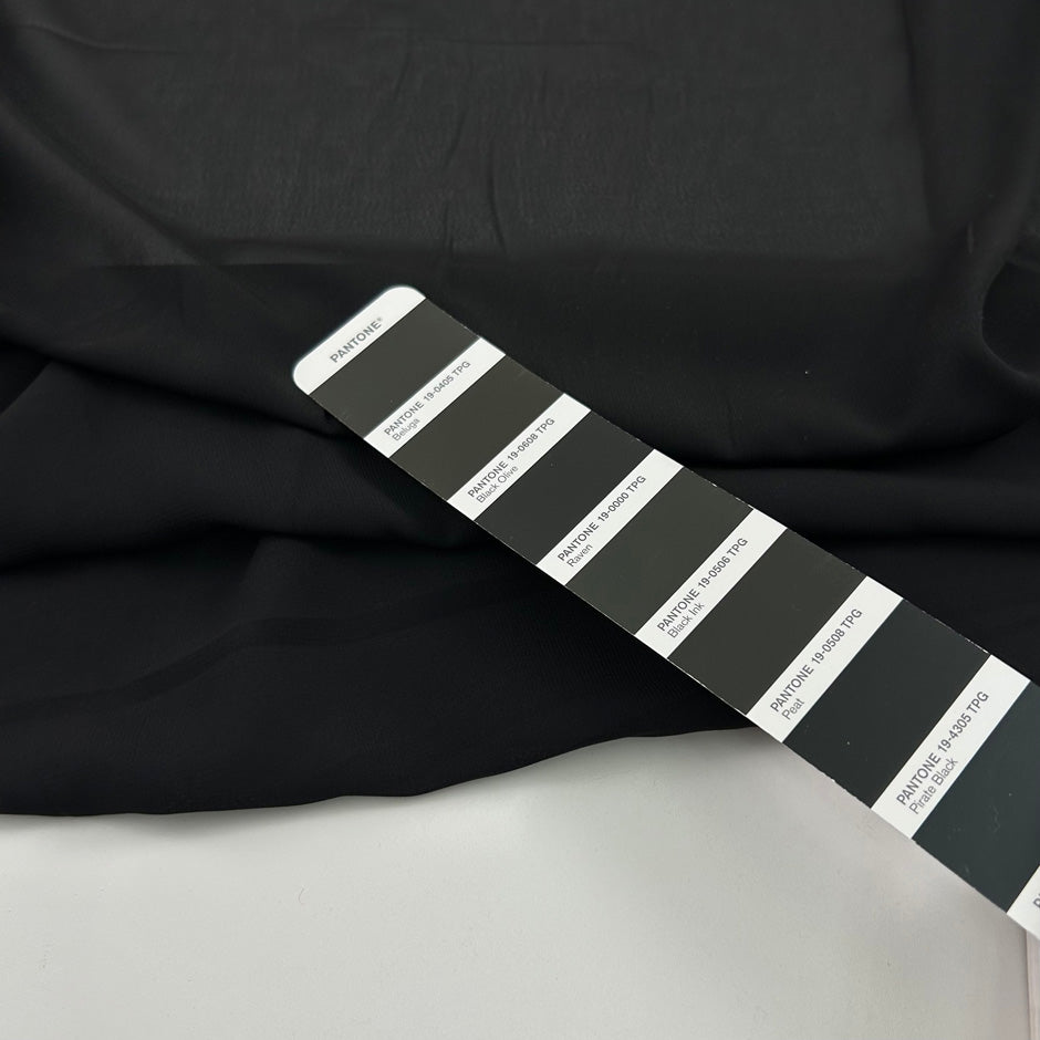 Black polyester chiffon, soft, fluid and non-stretch. High-quality deadstock collected in Stock from a Maison de Couture in Italy.