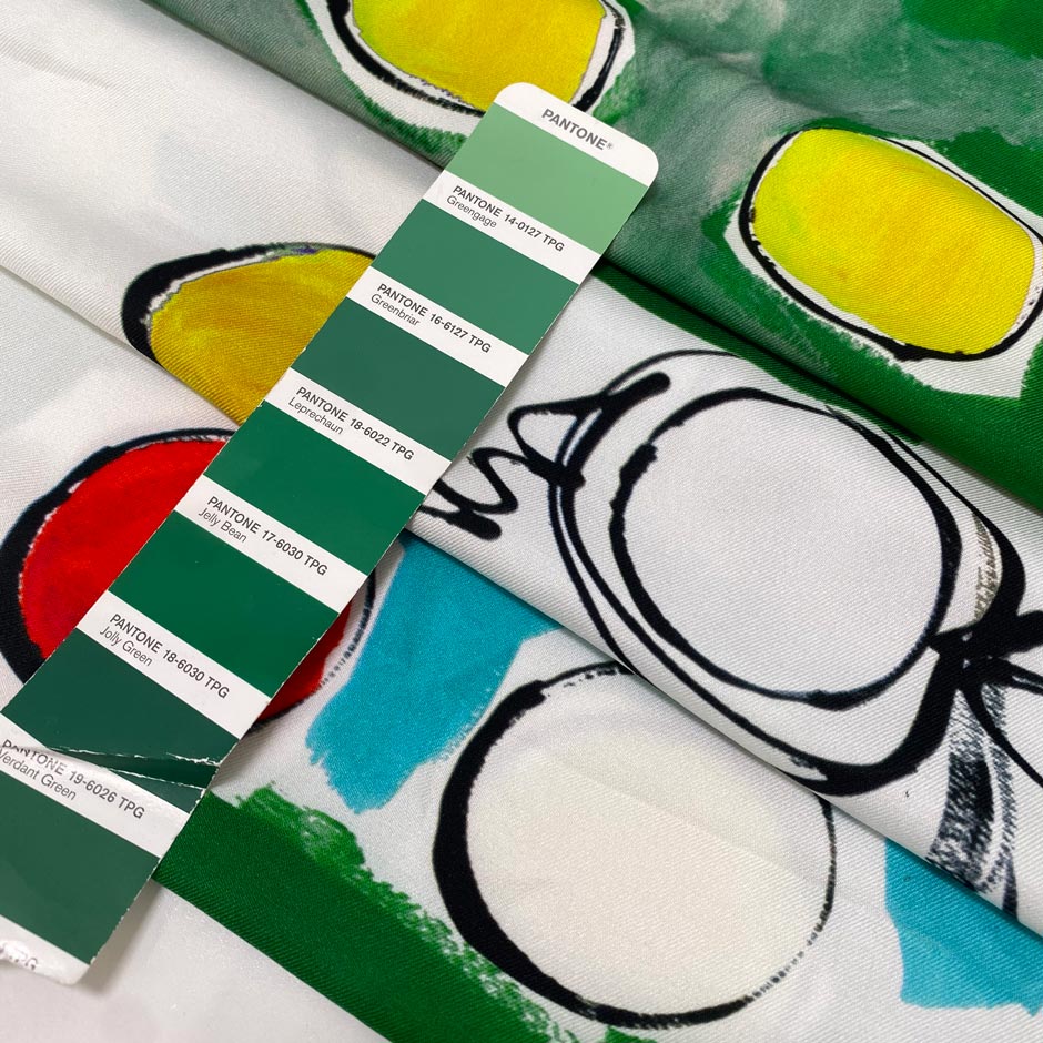 Light and soft polyester twill with a white base and large multicolor print in shades of red, yellow, black, green, and light blue. Ideal for dresses, skirts, blouses, and shirting.&nbsp;High-quality deadstock collected in Stock from a Maison de Couture in Italy.