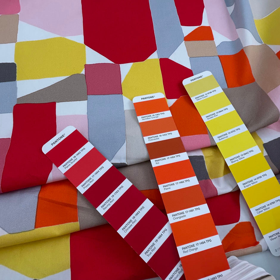 Multicoloured geometric print cotton poplin, soft and non-stretch, perfect for shirts. High-quality deadstock collected in Stock from a Maison de Couture in Italy.&amp;nbsp;