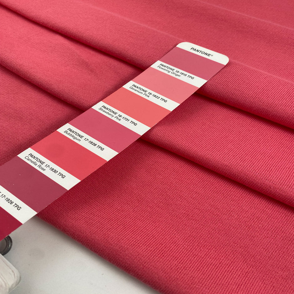 Pure cotton sweatshirt in pink color reference Strawberry Pink. Very soft and light, ideal for trousers, sweatshirts, dresses, and skirts. High-quality deadstock collected in Stock from a Maison de Couture in Italy.