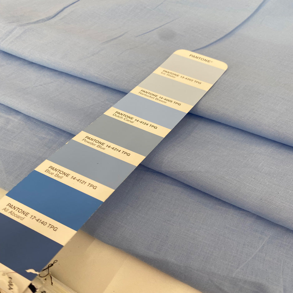Pure cotton batiste in powder blue, very soft, light, flowy and not transparent. Ideal for shirting, dresses and skirts. High-quality deadstock collected in Stock from a Maison de Couture in Italy.