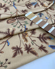 Printed camel color wool gabardine. High-quality deadstock fabric collected in Stock from a Maison de Couture in Italy.