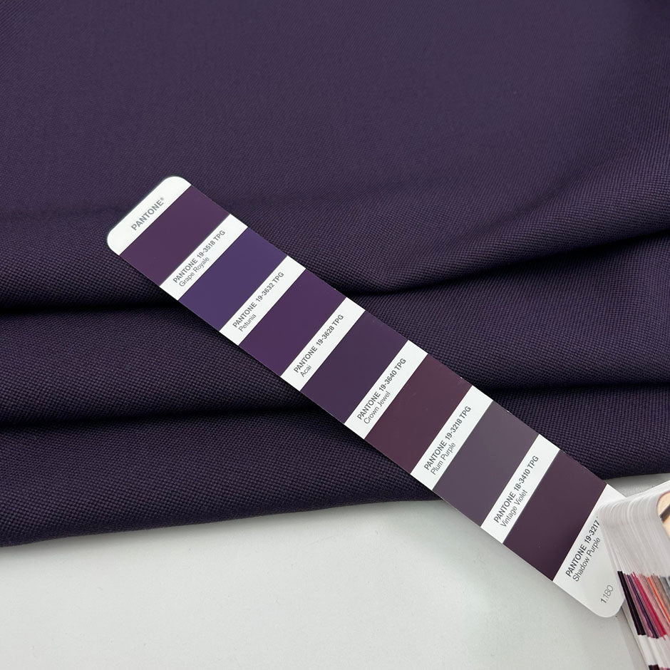 Purple heavyweight wool, warm and non-stretch. Perfect for coats. High-quality deadstock collected in Stock from a Maison de Couture in Italy.