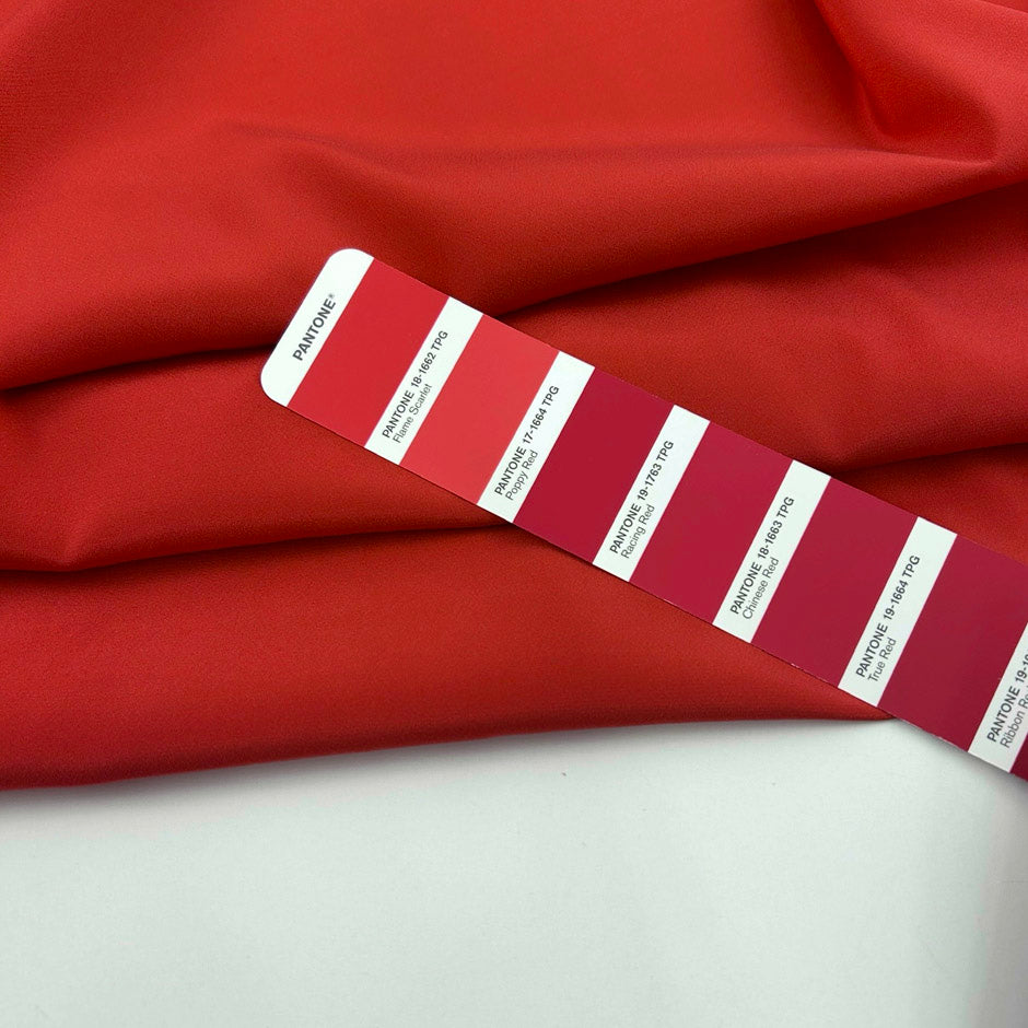 Red pure silk crepe de chine, soft, fluid and stretchy. High-quality deadstock collected in Stock from a Maison de Couture in Italy.