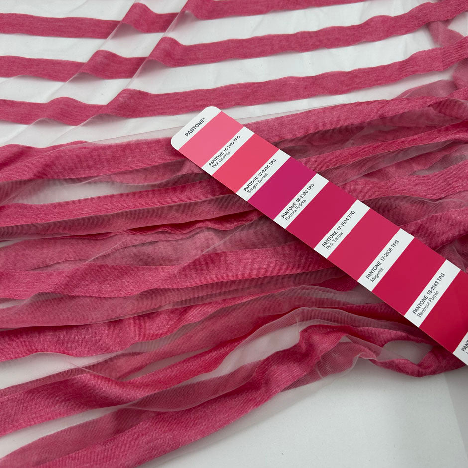 Pink striped stretch jersey, soft and transparent. High-quality deadstock collected in Stock from a Maison de Couture in Italy.