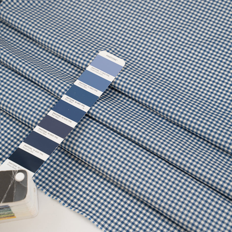 Virgin wool and viscose with blue and white checks