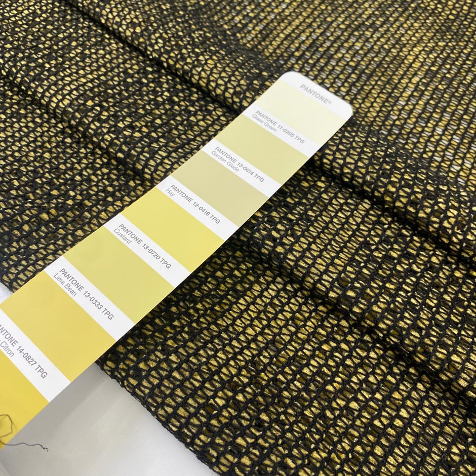 Polyester and viscose net jersey in yellow and black very soft light and transparent ideal for dresses layering and lightweight jackets. High-quality deadstock collected in Stock from a Maison de Couture in Italy.