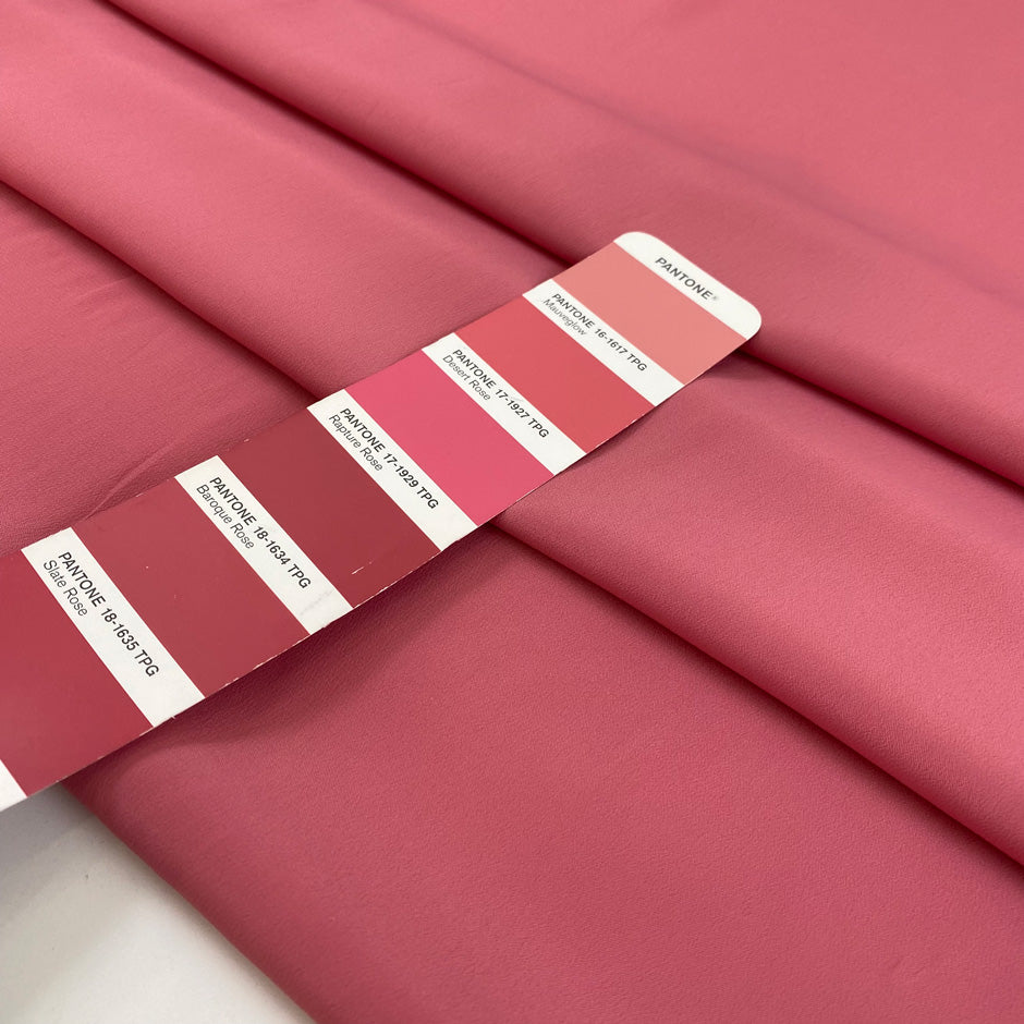 Silk and acetate crepe de chine in dark pink, very light and soft. High-quality deadstock fabric by the meter collected in Stock from a Maison de Couture in Italy.