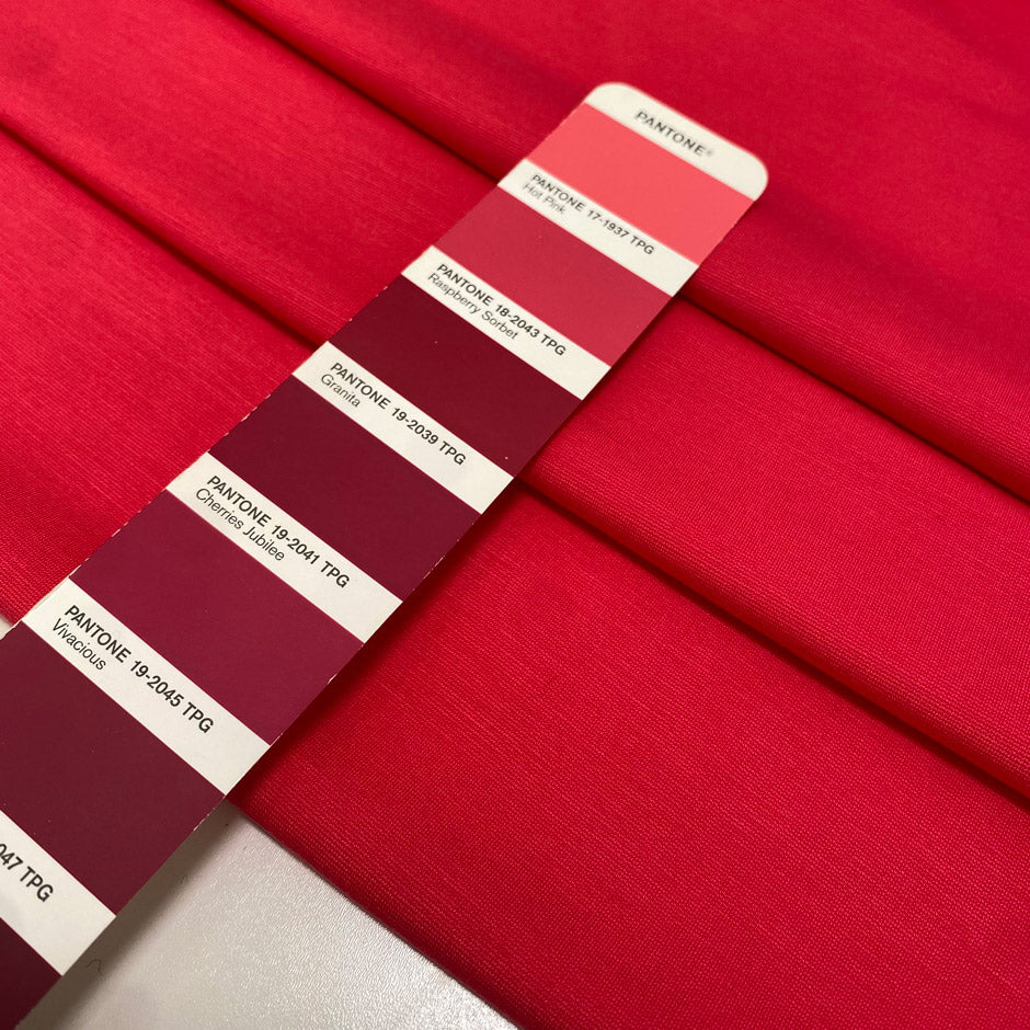 Soft and stretchy viscose and elastane blend in hot pink. Comfortable and versatile, ideal for trousers, dresses, light jackets, and skirts.&nbsp;High-quality deadstock collected in Stock from a Maison de Couture in Italy.