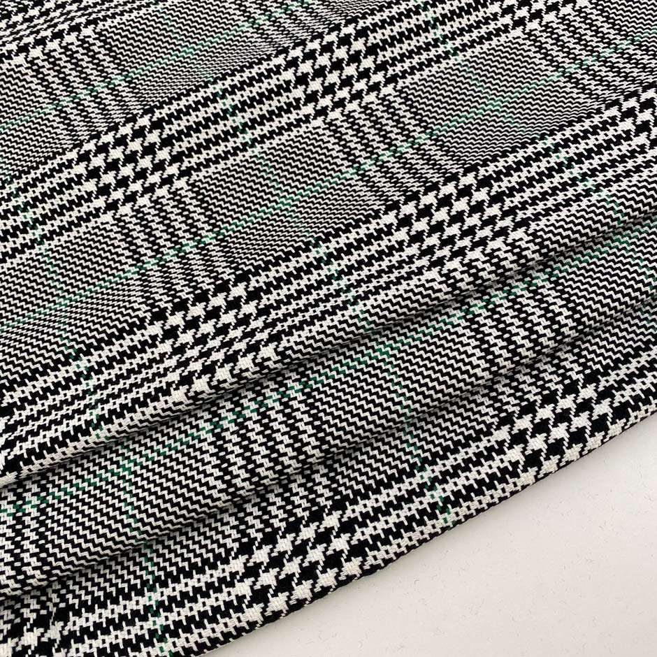 Prince of Wales white and black, falling cotton blend - - High quality deadstock fabric