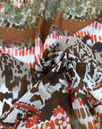 Multicolour ethnic print silk habotai, soft and fluid. High-quality deadstock collected in Stock from a Maison de Couture in Italy.