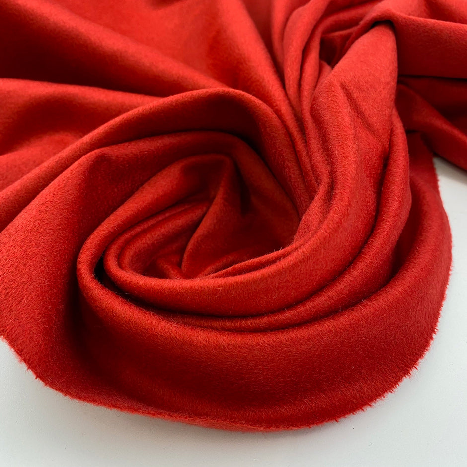 Red, soft, and pure wool cashmere weight jacket. High-quality deadstock fabric collected in Stock from a Maison de Couture in Italy.