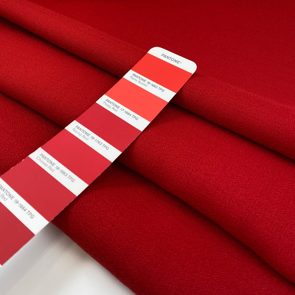 Double wool crepe in red, heavy and flowy. High-quality deadstock collected in Stock from a Maison de Couture in Italy.
