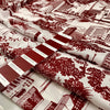 Polyester twill with beautifull landscape design in the shade off white and scarlet red. Very soft and delight, not transparent.High-quality deadstock collected in Stock from a Maison de Couture in Italy.