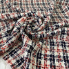 Cotton tweed with a white ground and check design in the shades of dark blue and red. Very soft and light. Ideal for jackets, skirts, and dresses. High-quality deadstock collected in Stock from a Maison de Couture in Italy.