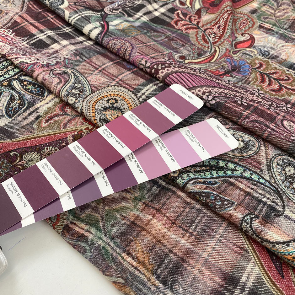 Multicolor viscose and polyester soft and warm jersey in beautiful cashmere design. High-quality deadstock fabric collected in Stock from a Maison de Couture in Italy.