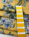 Yellow Heavy Cotton With A Blue Flowers' Print