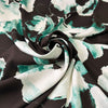 White And Green Abstract Print On Brown Viscose Crepe