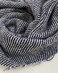 Blue and white viscose and cotton droopy blend tweed. High quality deadstock fabric.