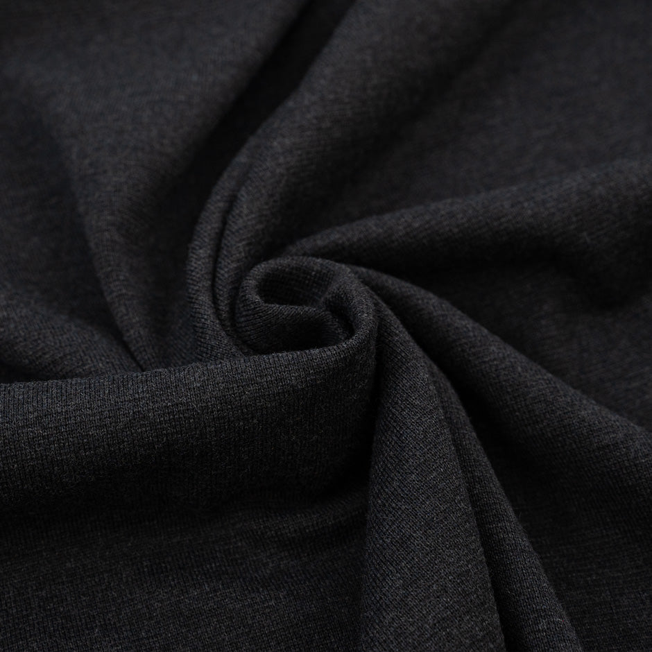 Double heavy dark grey wool and polyester jersey. High-quality deadstock fabric collected in Stock from a Maison de Couture in Italy.