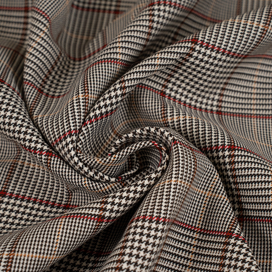 Prince Of Wales Rigid Pure Wool. High-quality deadstock fabric collected in Stock from a Maison de Couture in Italy.