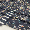 Pure silk with a subtle sheen and small floral design, dark blue base, slightly transparent. Ideal for blouses, dresses, and delicate layers. High-quality deadstock collected in Stock from a Maison de Couture in Italy.