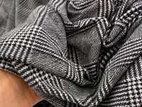Prince of Wales print viscose and cashmere jersey. High quality deadstock fabric picked up in Stock from a Maison de Couture in Italy.