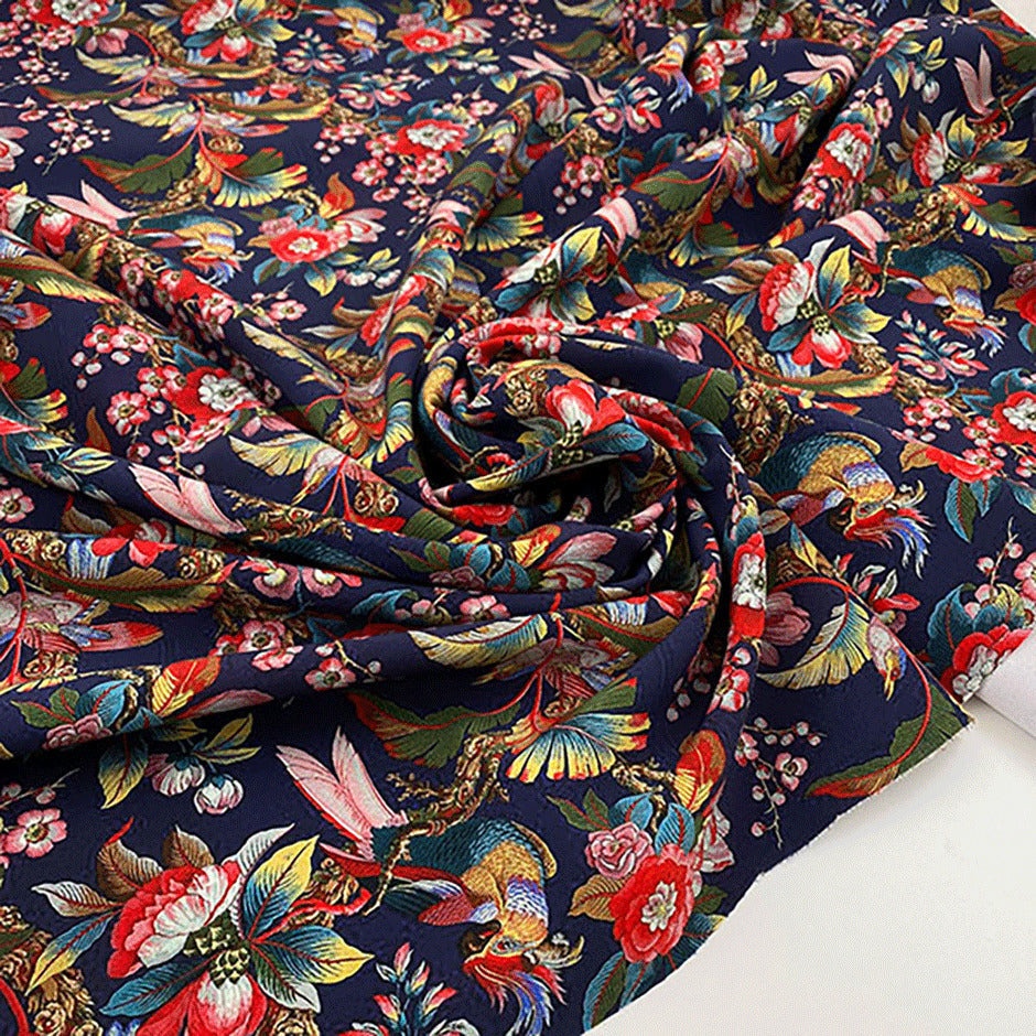 Soft stretch printed polyester cadi